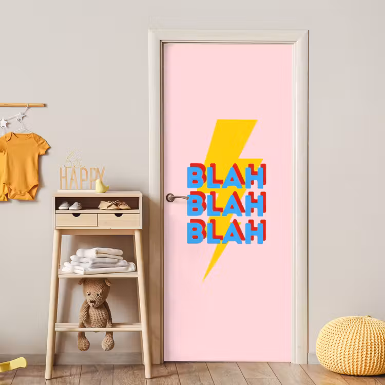 Blah - Bliksem - Roze deurposter klein -sfeer4