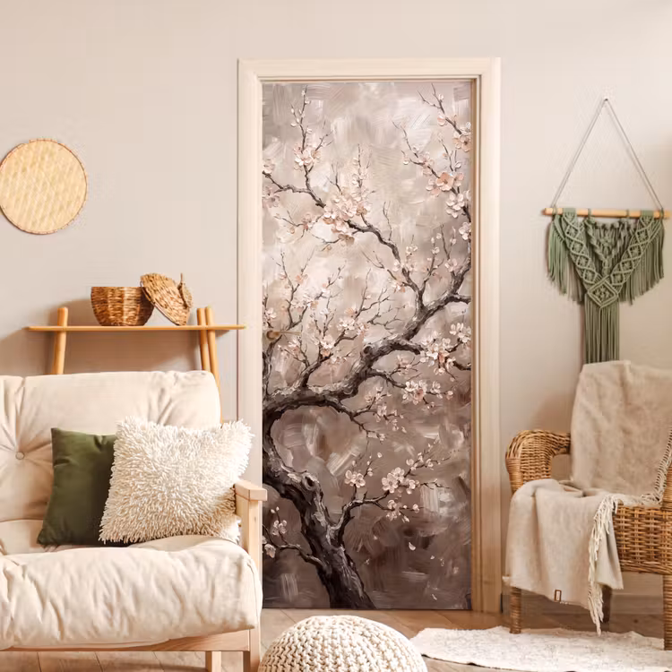 Bloesem - Takken - Schilderij - Beige - Serene deurposter klein -sfeer2