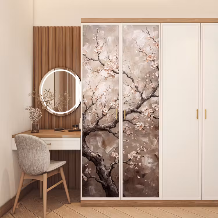 Bloesem - Takken - Schilderij - Beige - Serene deurposter klein -sfeer3