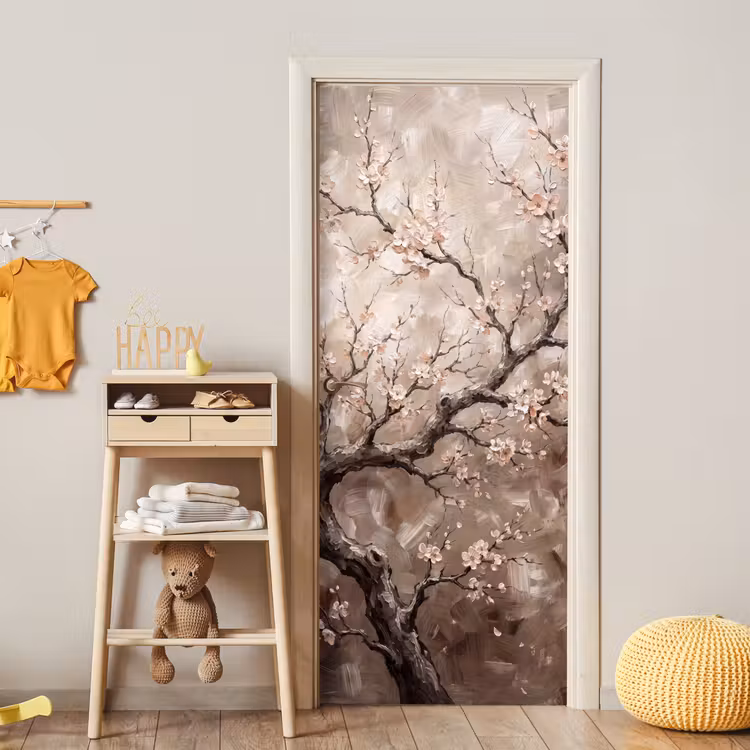 Bloesem - Takken - Schilderij - Beige - Serene deurposter klein -sfeer4