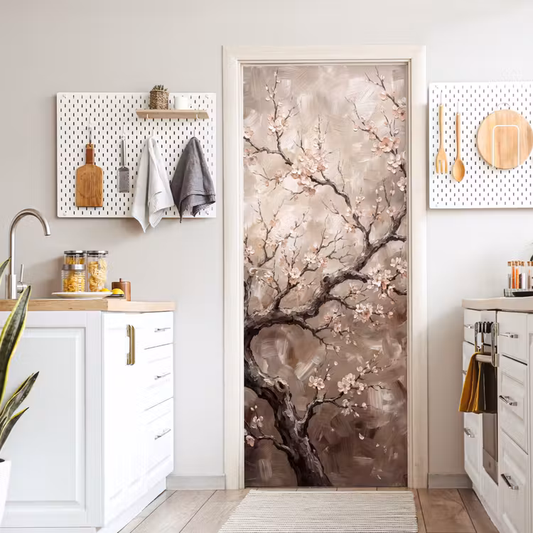 Bloesem - Takken - Schilderij - Beige - Serene deurposter klein -sfeer5