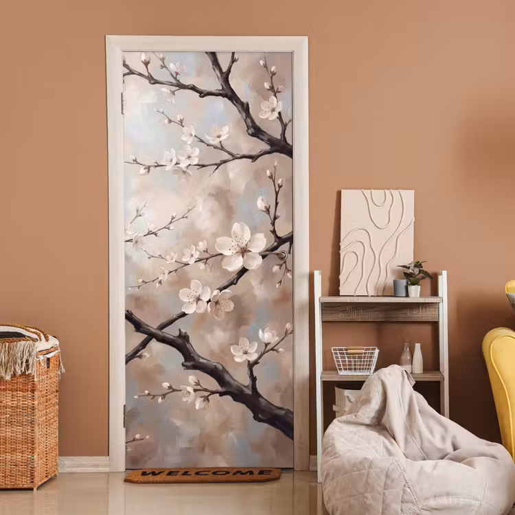 Bloesem - Takken - Schilderij - Beige - Serene deurposter klein -sfeer1