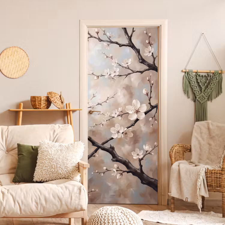 Bloesem - Takken - Schilderij - Beige - Serene deurposter klein -sfeer2