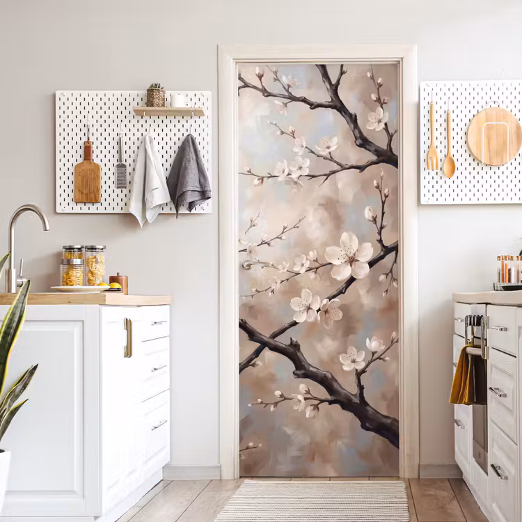 Bloesem - Takken - Schilderij - Beige - Serene deurposter klein -sfeer5