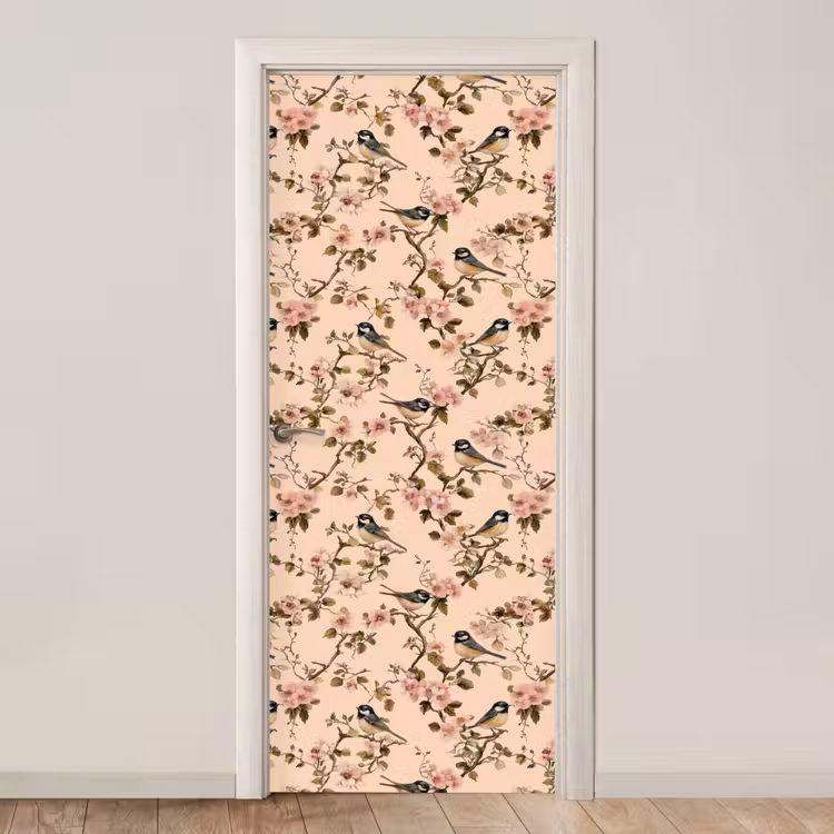 Bloesem - Koolmees - Roze deurposter klein 289 -3d_beige