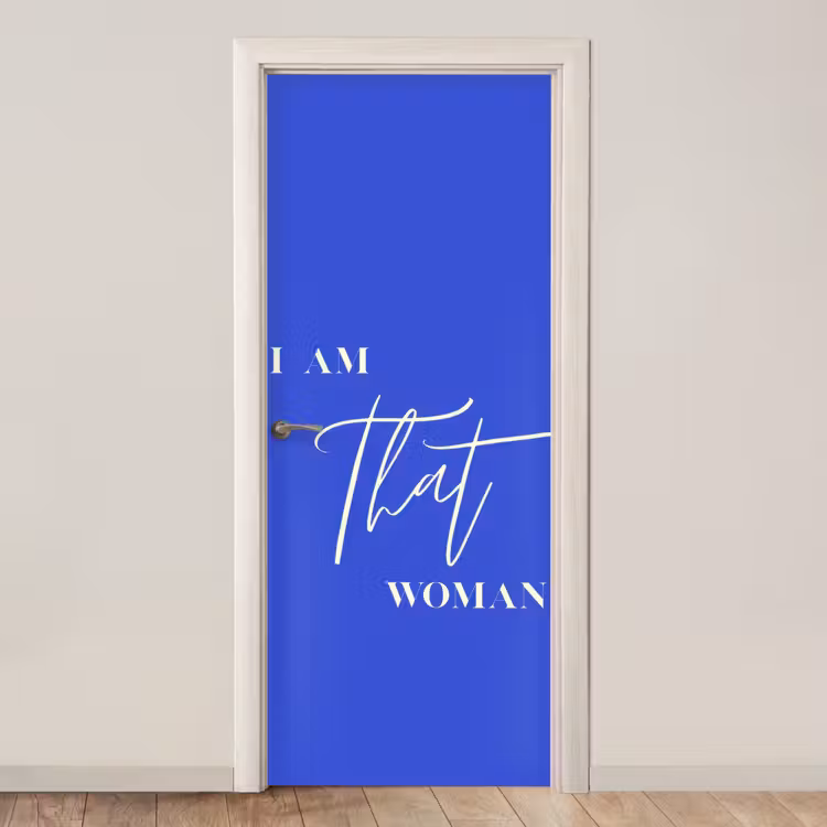 Blauw - I am that woman - Sierlijk - Minimalistisch deurposter klein -3d_beige