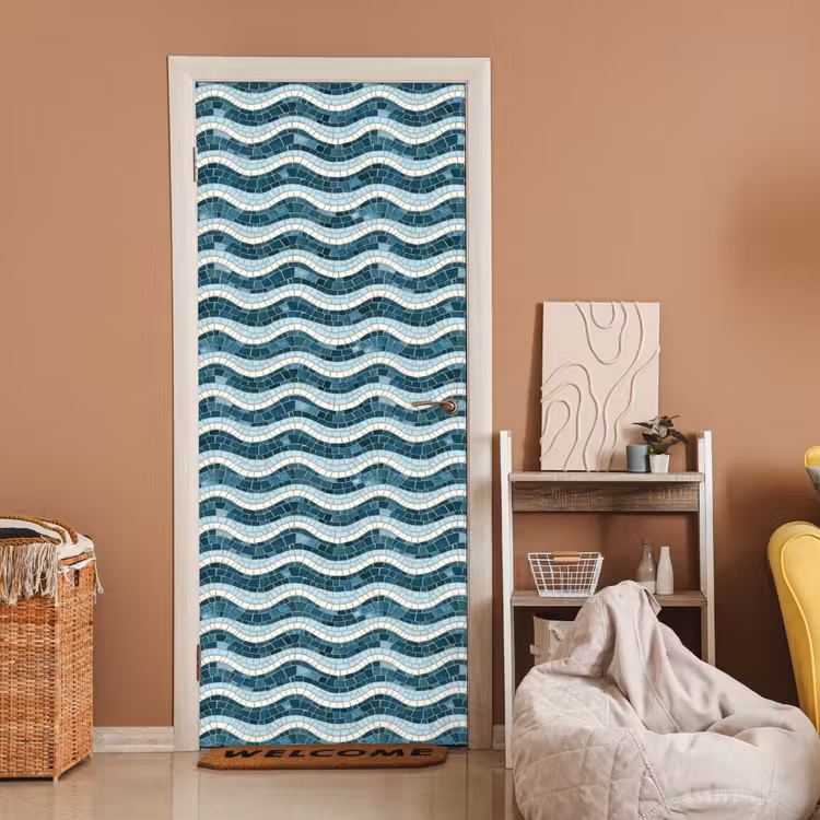 Blauw - Wit - Mozaïek - Golvend deurposter klein 289 -sfeer1