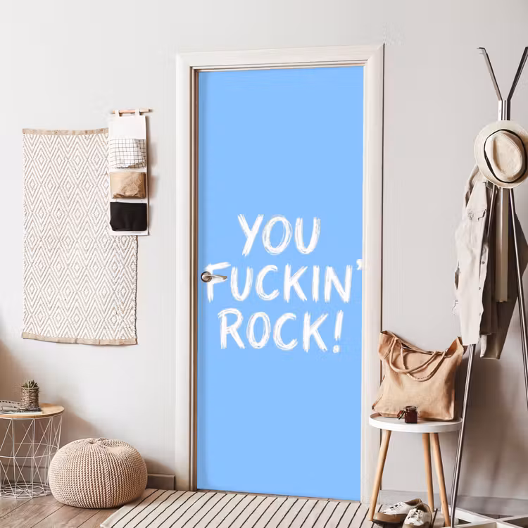 Blauw - Wit - You fuckin rock deurposter klein -sfeer6