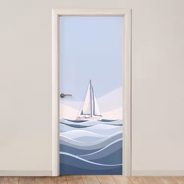 Boot - Zeil - Zee - Modern - Beige deurposter klein -3d_beige