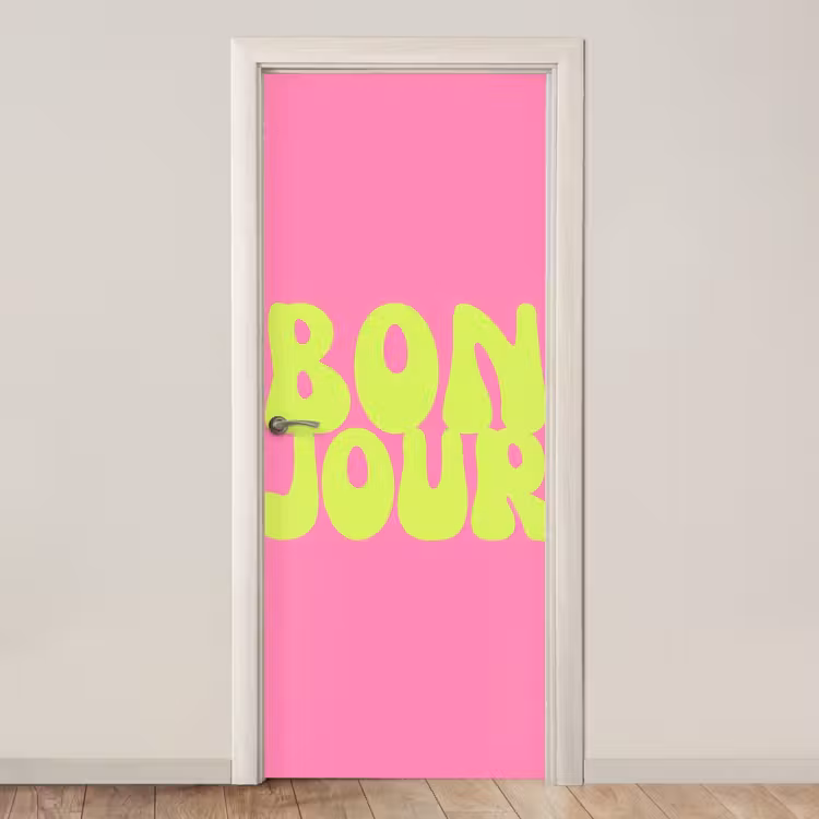 Bonjour - Roze - Fel groen deurposter klein -3d_beige