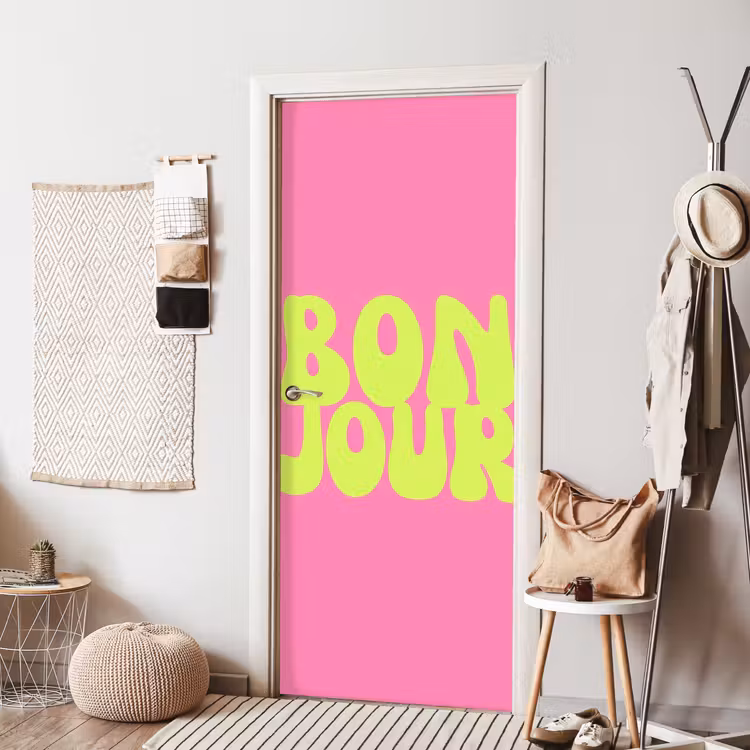 Bonjour - Roze - Fel groen deurposter klein -sfeer6