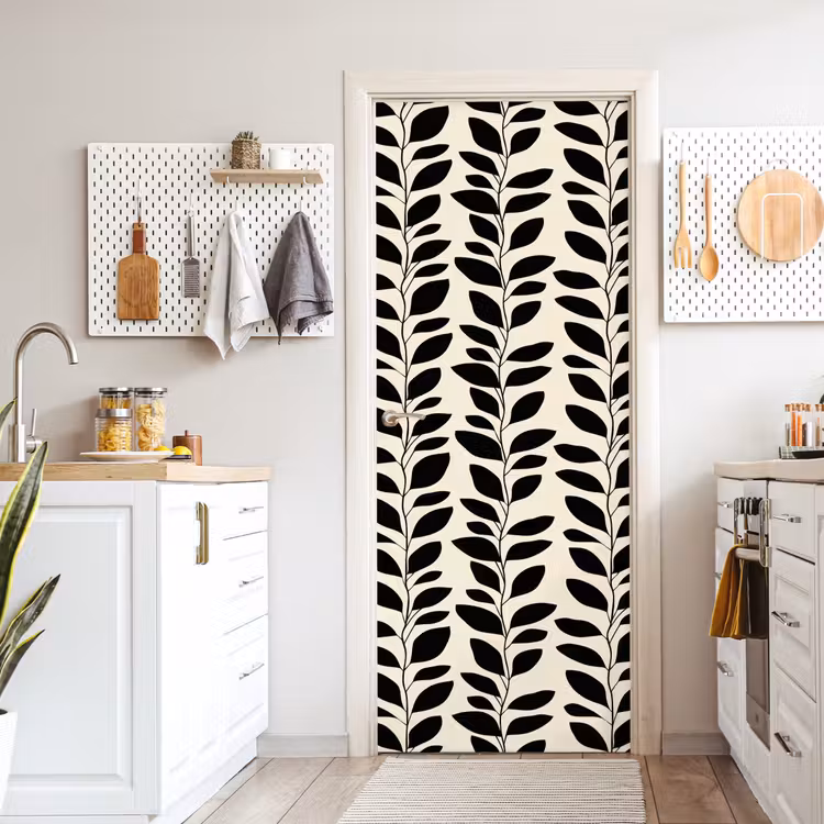Botanisch - Dessin - Zwart - Beige deurposter klein 289 -sfeer5