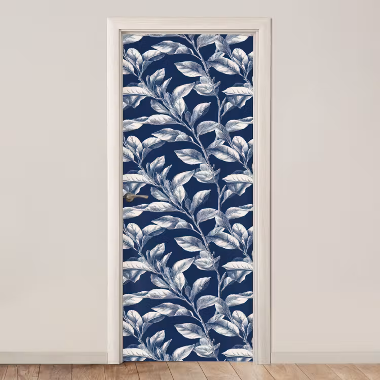 Botanisch - Patroon - Blauw deurposter klein 289 -3d_beige