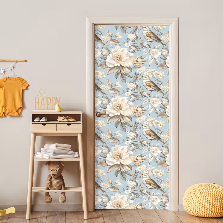 Botanisch - Zangvogel - Blauw deurposter klein 289 -sfeer4