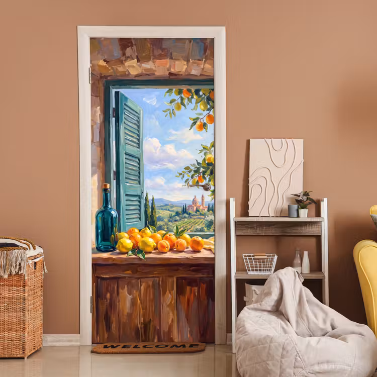 Door sticker - Bottle - Fruit - Still Life - Fles - Fruit - Stilleven deurposter klein