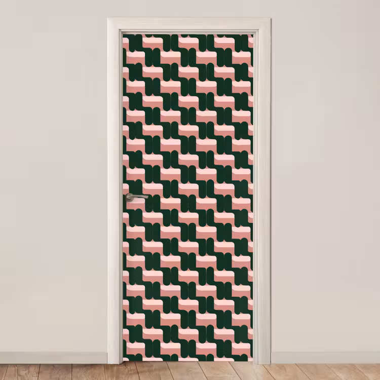 Vlechtpatroon - Groen - Roze - Geometrisch deurposter klein 289 -3d_beige