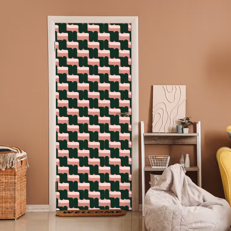 Vlechtpatroon - Groen - Roze - Geometrisch deurposter klein 289 -sfeer1