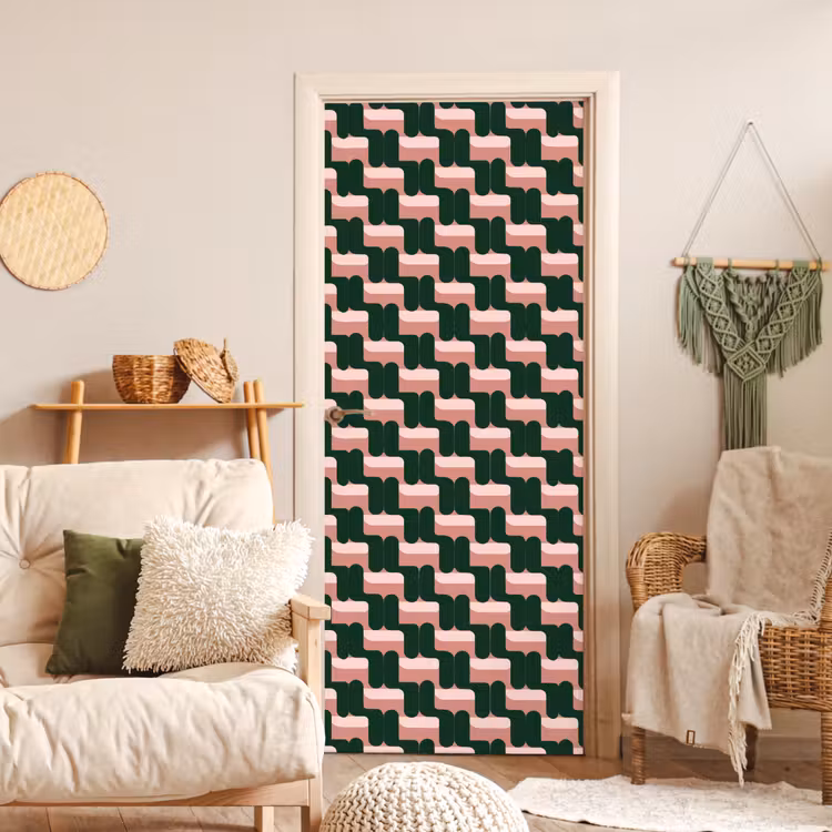 Vlechtpatroon - Groen - Roze - Geometrisch deurposter klein 289 -sfeer2