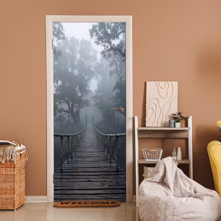 Brug - Jungle - Mist - Natuur deurposter klein -sfeer1