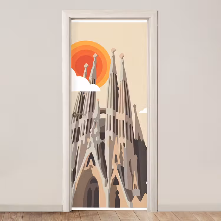 Gebouw - Torens - Architectuur - Abstract - Zonsondergang deurposter klein -3d_beige