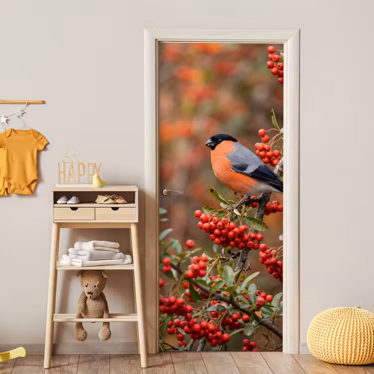 Goudvink - Bessen - Herfst - Natuur - Kleurrijk deurposter klein -sfeer4
