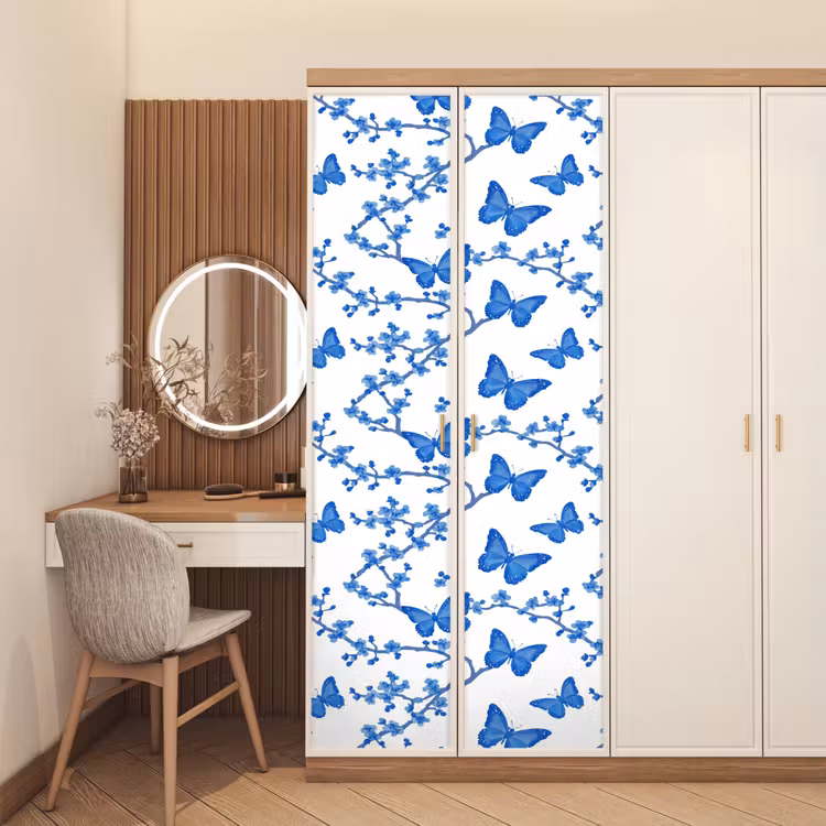 Vlinder - Bloemen - Blauw deurposter klein 289 -sfeer3