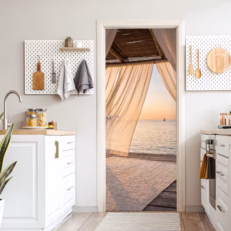 Overkapping - Zee - Zonsondergang - Vakantie - Rust deurposter klein -sfeer5