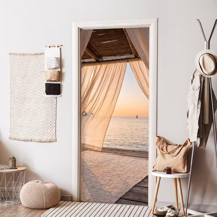 Overkapping - Zee - Zonsondergang - Vakantie - Rust deurposter klein -sfeer6