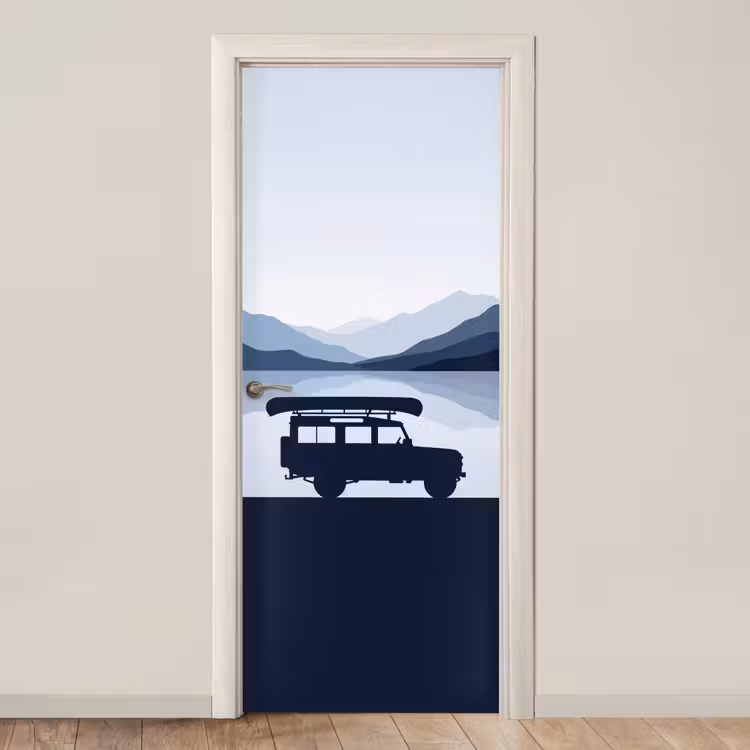 Auto - Meer - Bergen - Blauw deurposter klein -3d_beige