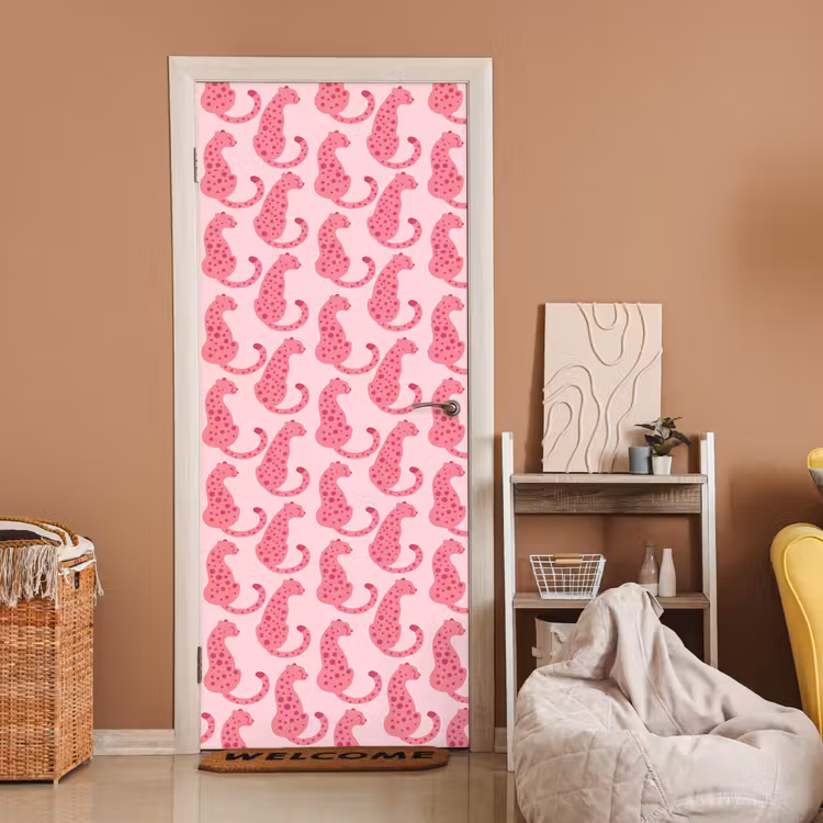 Kat - Gevlekt - Dieren - Patroon - Roze deurposter klein -sfeer1