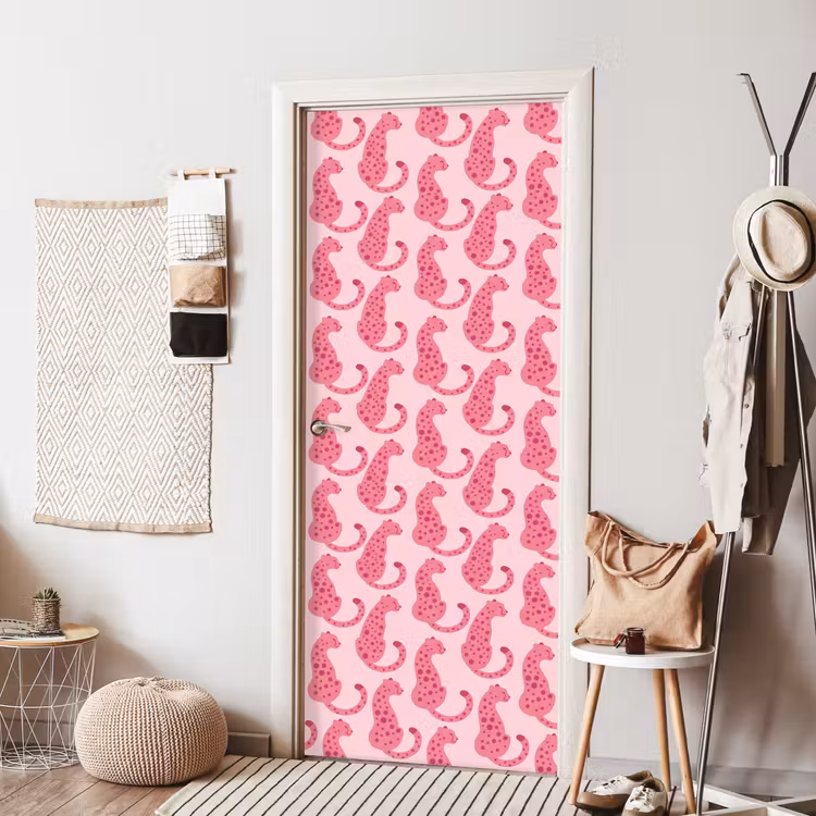 Kat - Gevlekt - Dieren - Patroon - Roze deurposter klein -sfeer6