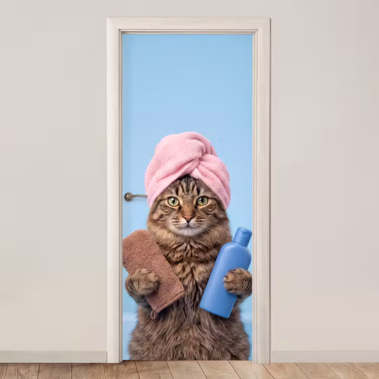 Kat - Handdoek - Washand - Zeep deurposter klein -3d_beige