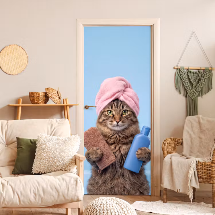 Kat - Handdoek - Washand - Zeep deurposter klein -sfeer2