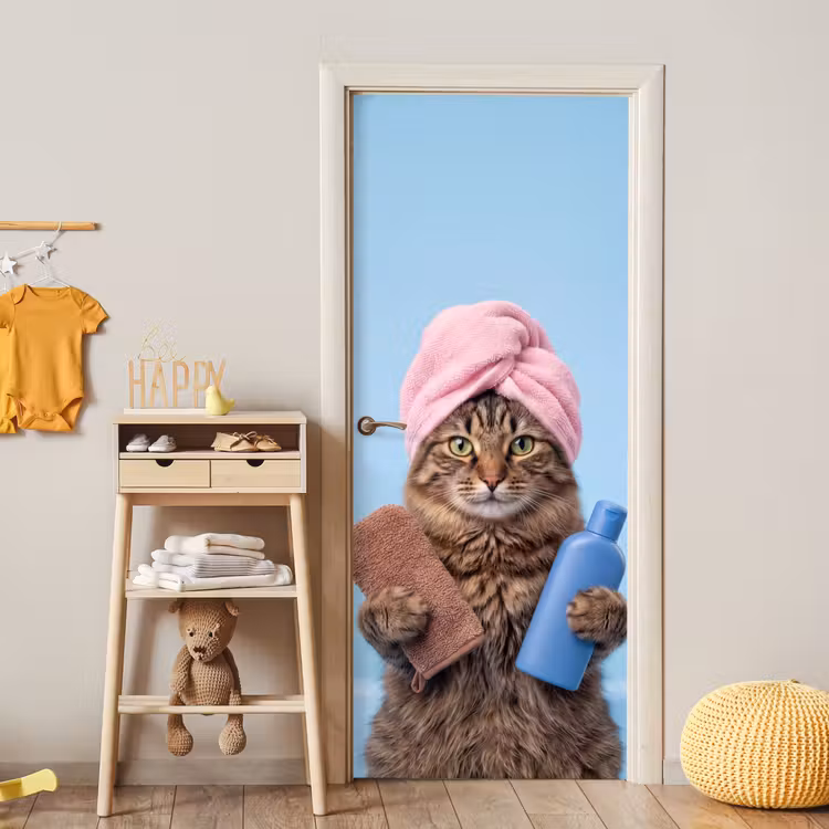 Kat - Handdoek - Washand - Zeep deurposter klein -sfeer4
