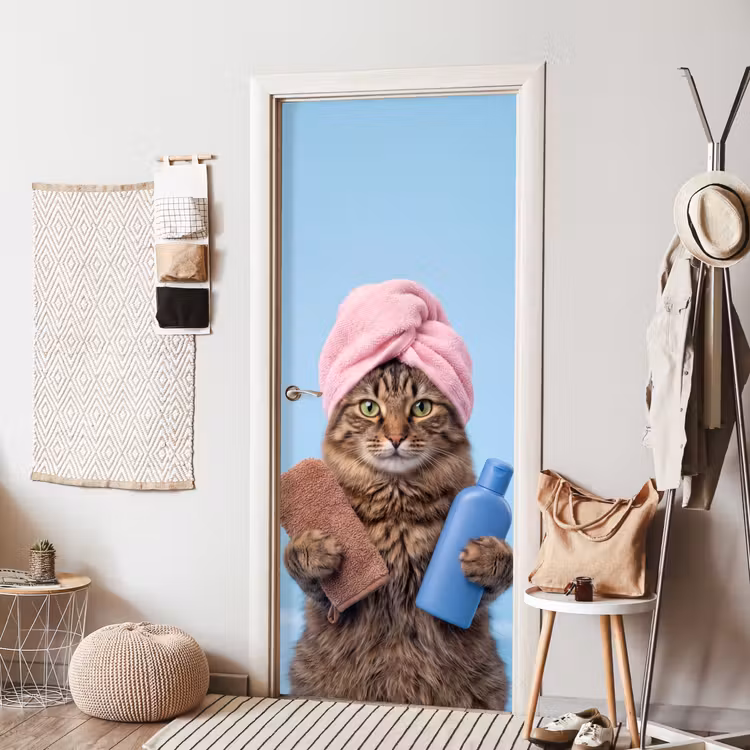Kat - Handdoek - Washand - Zeep deurposter klein -sfeer6