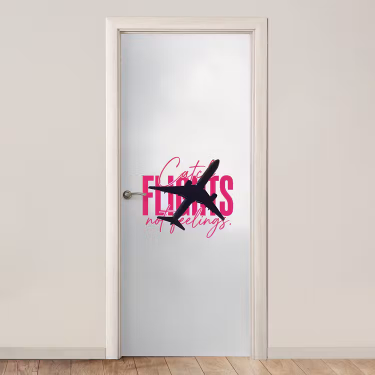 Catch flights not feelings - Vliegtuig - Roze deurposter klein -3d_beige