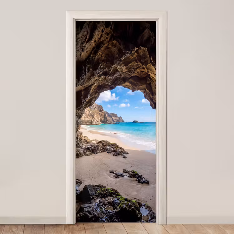 Grot - Strand - Zee - Blauw deurposter klein -3d_beige