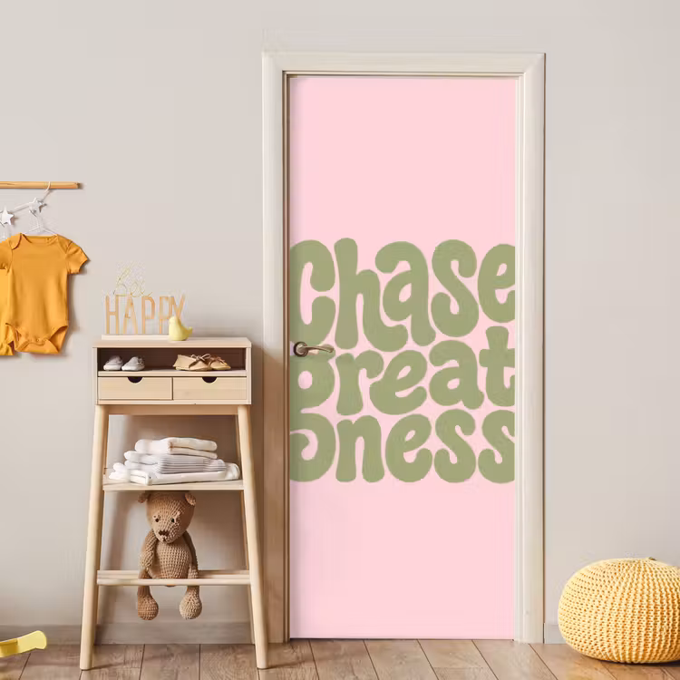 Chase greatness - Groen - Roze - Retro deurposter klein -sfeer4