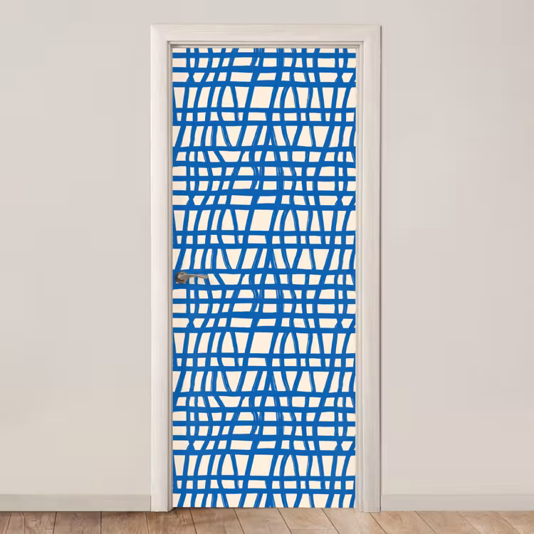 Ruitpatroon - Blauw - Crème deurposter klein 289 -3d_beige