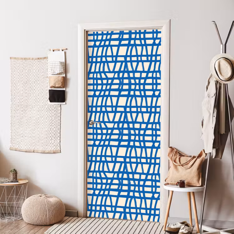 Ruitpatroon - Blauw - Crème deurposter klein 289 -sfeer6