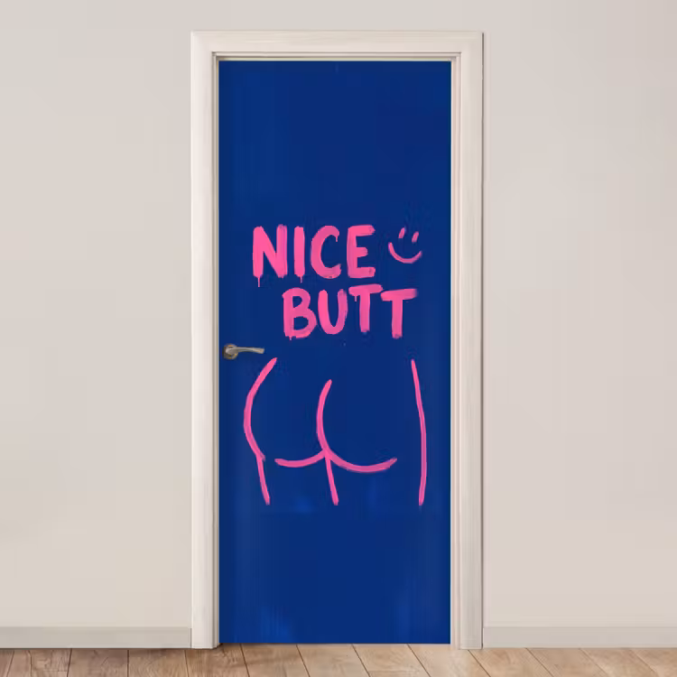 Brutaal - Grappig - Blauw deurposter klein -3d_beige