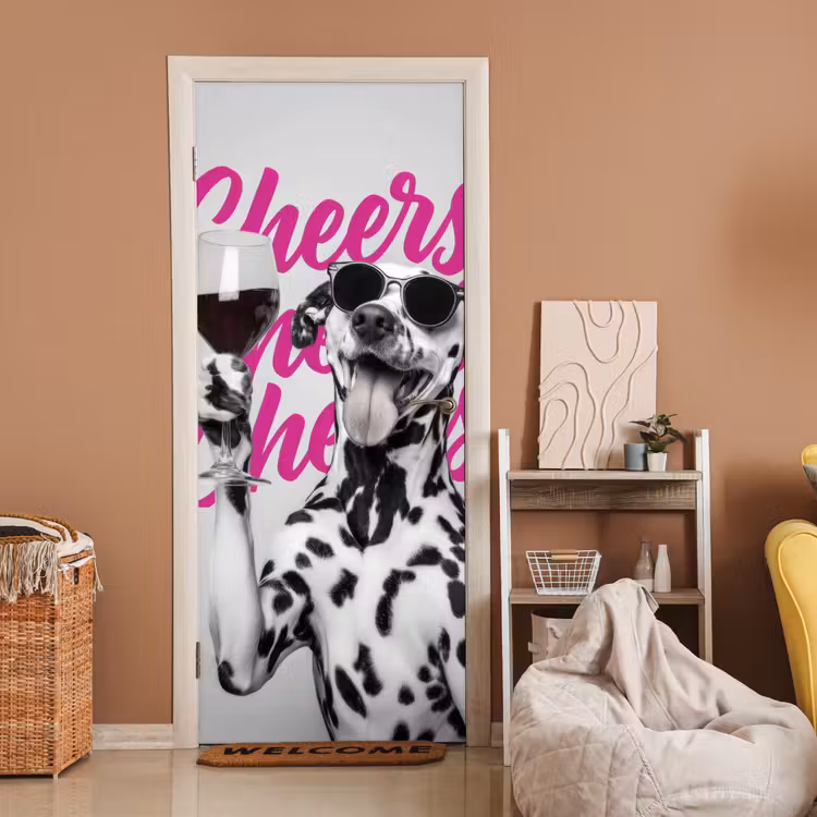 Cheers - Hond - Roze - Wijn deurposter klein -sfeer1