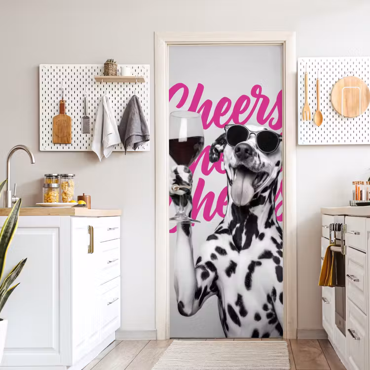Cheers - Hond - Roze - Wijn deurposter klein -sfeer5