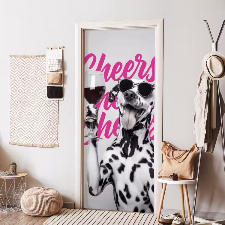Cheers - Hond - Roze - Wijn deurposter klein -sfeer6