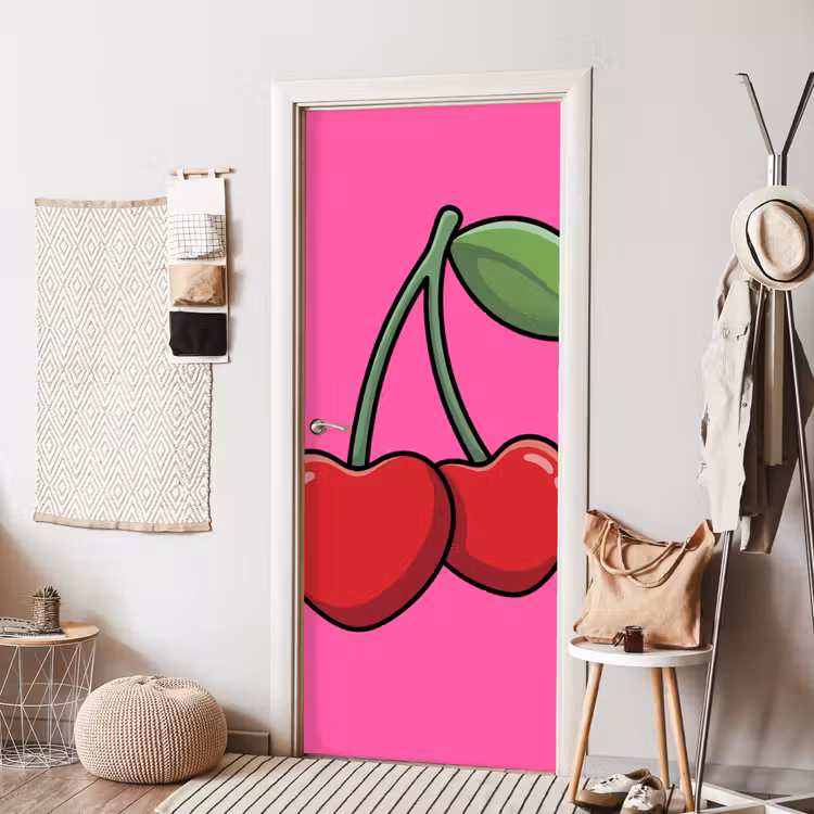 Kers - Roze - Fruit deurposter klein -sfeer6