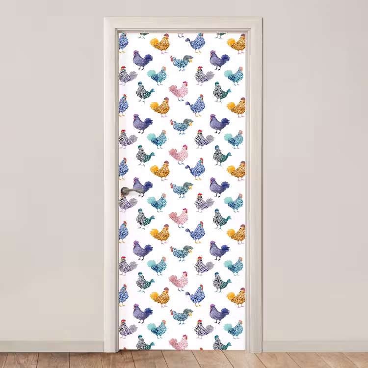 Kippen -Aquarel - Kleurrijk deurposter klein 289 -3d_beige