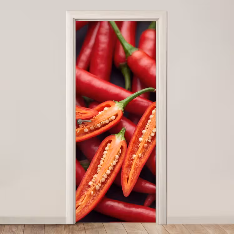 Door sticker - Chili Pepper - Open - Red - Chilipeper - Open - Rood deurposter klein