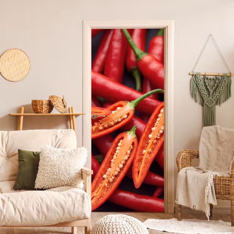 Door sticker - Chili Pepper - Open - Red - Chilipeper - Open - Rood deurposter klein