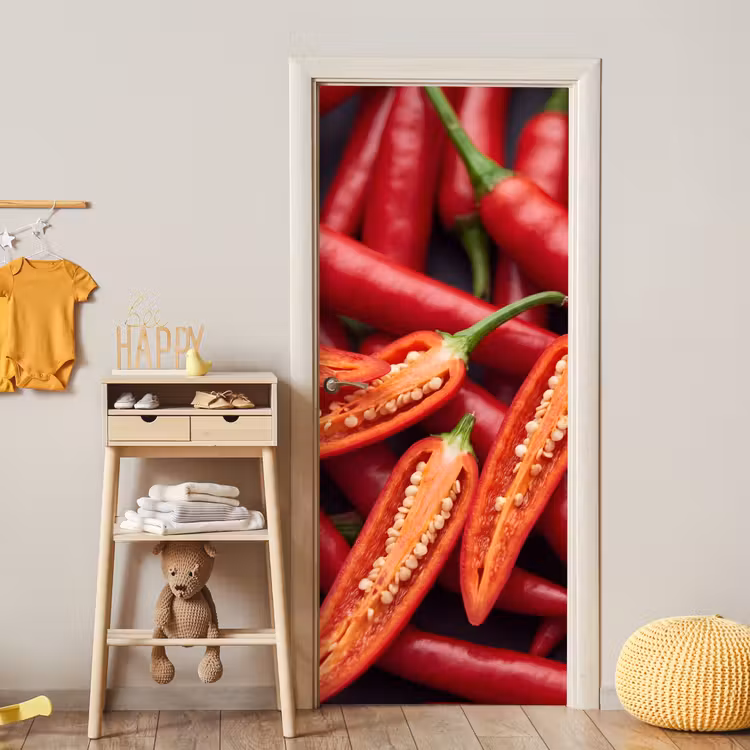 Door sticker - Chili Pepper - Open - Red - Chilipeper - Open - Rood deurposter klein