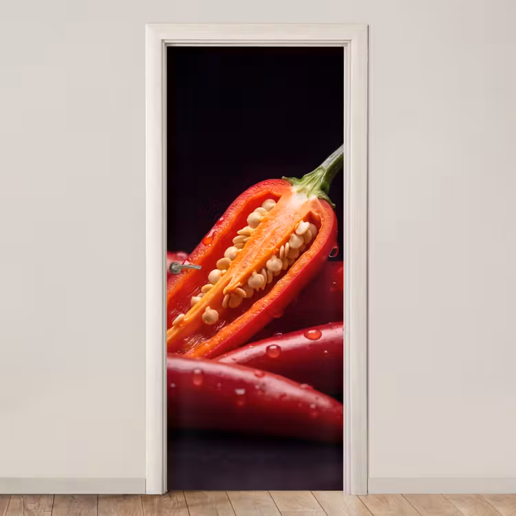 Door sticker - Chili Pepper - Red - Food - Chilipeper - Rood - Eten deurposter klein